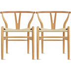 de 2 chaises de salle à manger modernes en bois avec dossier en Y, accoudoirs et assise en chanvre pour la maison, le restaurant et le bureau