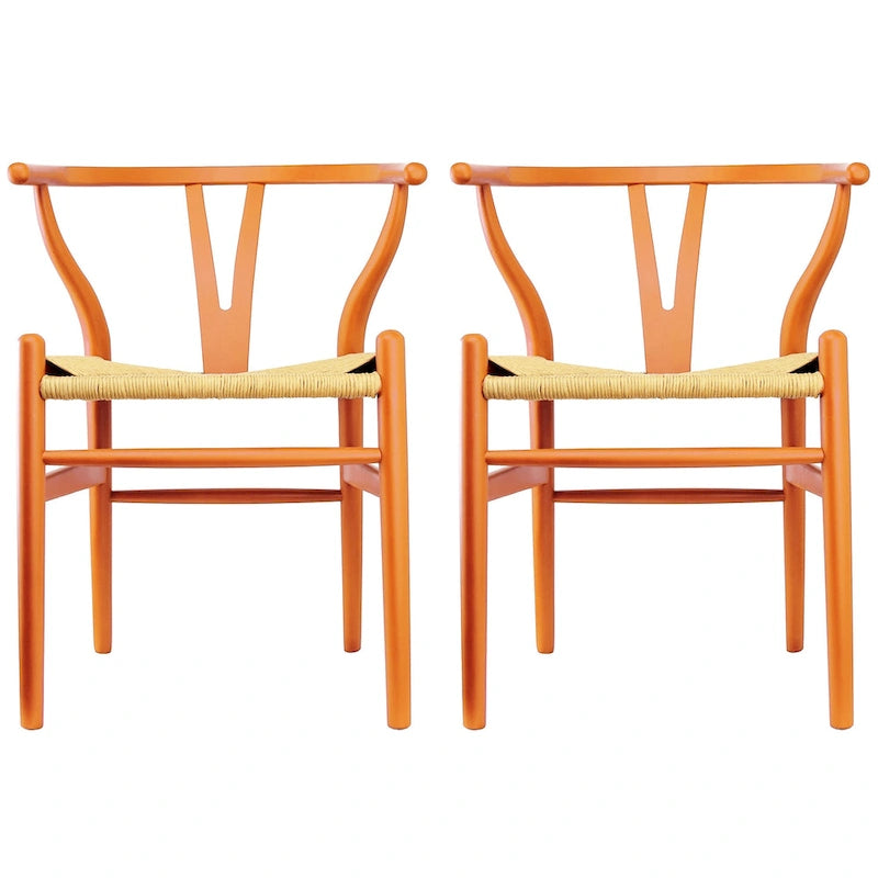 de 2 chaises de salle à manger modernes en bois avec dossier en Y, accoudoirs et assise en chanvre pour la maison, le restaurant et le bureau