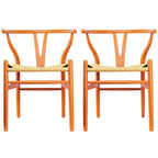 de 2 chaises de salle à manger modernes en bois avec dossier en Y, accoudoirs et assise en chanvre pour la maison, le restaurant et le bureau
