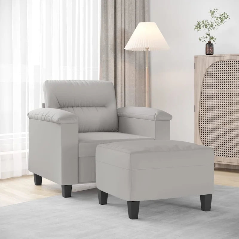Canapé moderne avec fauteuil d'appoint rembourré avec pouf en tissu microfibre