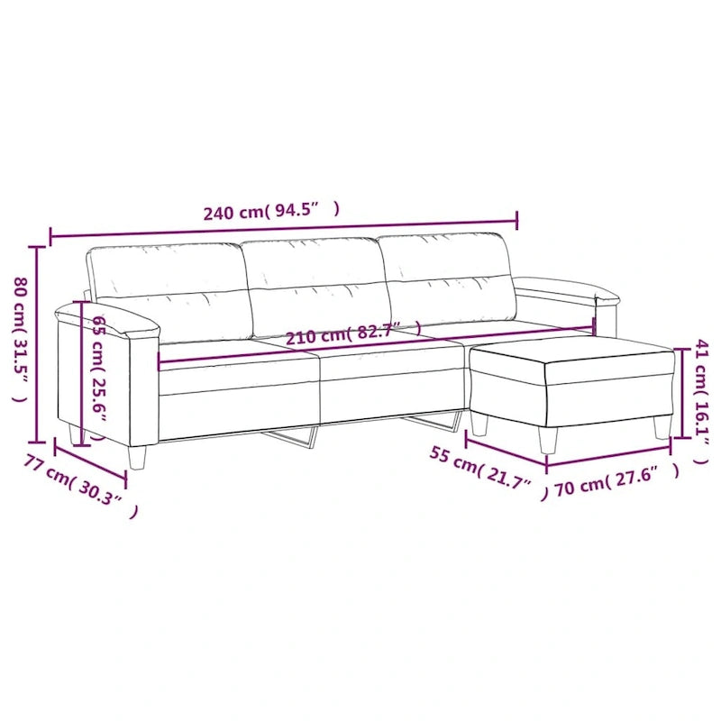 Canapé moderne avec fauteuil d'appoint rembourré avec pouf en tissu microfibre