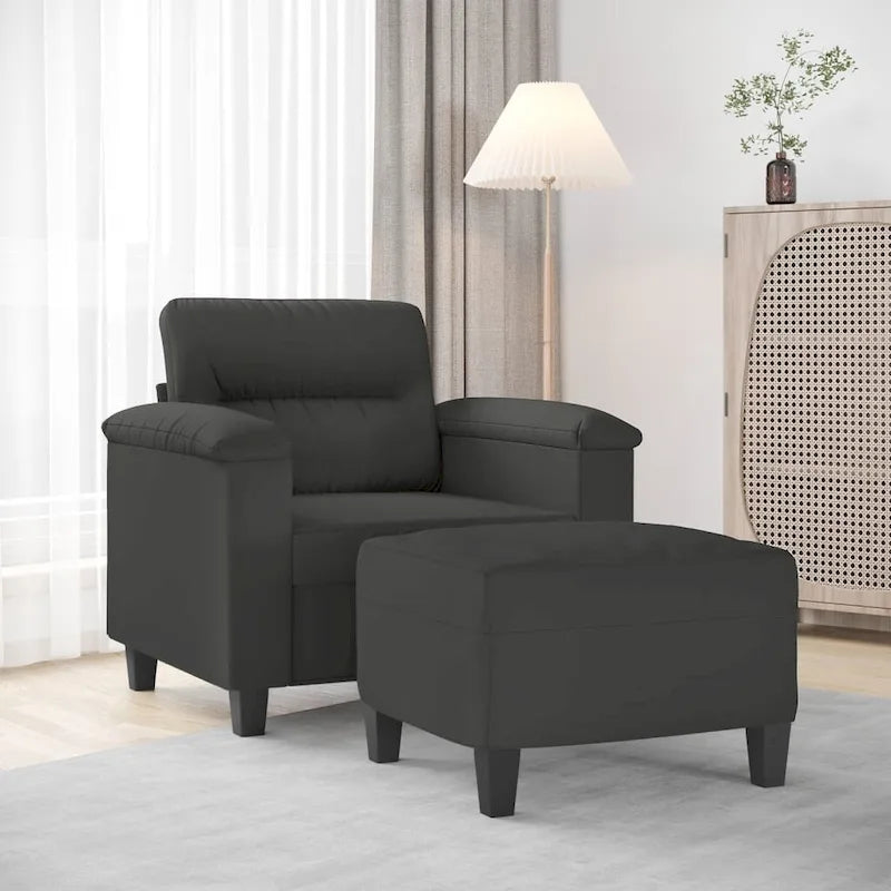 Canapé moderne avec fauteuil d'appoint rembourré avec pouf en tissu microfibre