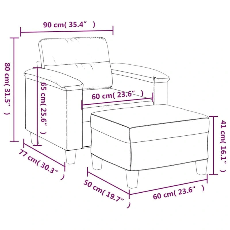Canapé moderne avec fauteuil d'appoint rembourré avec pouf en tissu microfibre