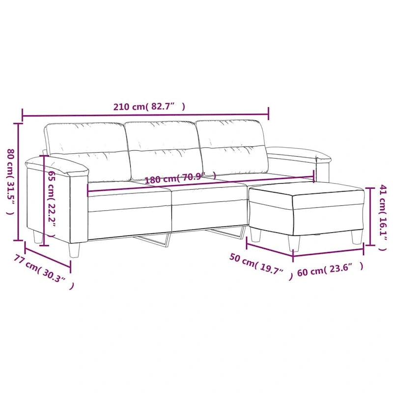 Canapé moderne avec fauteuil d'appoint rembourré avec pouf en tissu microfibre