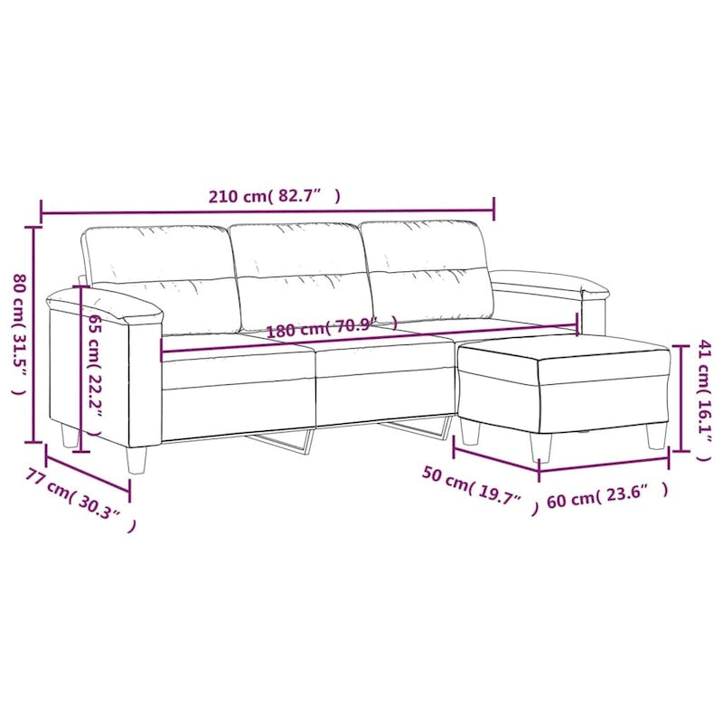 Canapé moderne avec fauteuil d'appoint rembourré avec pouf en tissu microfibre