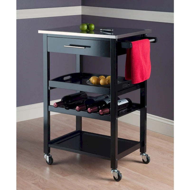 Desserte de cuisine Anthony, plateau en acier inoxydable, noir – 64 x 41,6 x 85,8 cm