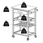 Desserte de cuisine Anthony, plateau en acier inoxydable, noir – 64 x 41,6 x 85,8 cm