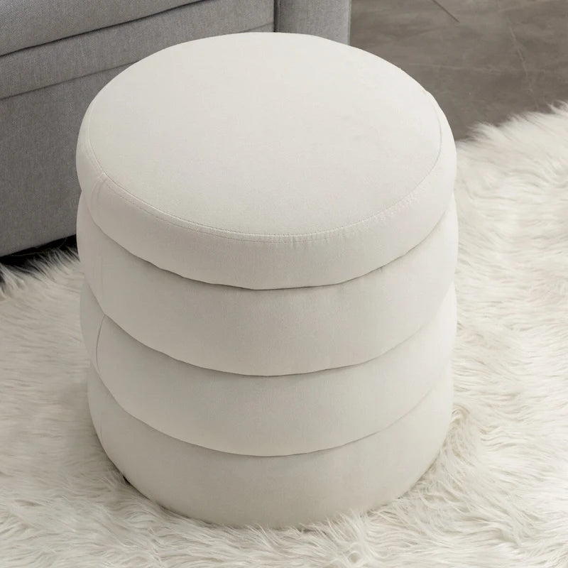 Pouffe Repose-pied Rond en Velours Doux