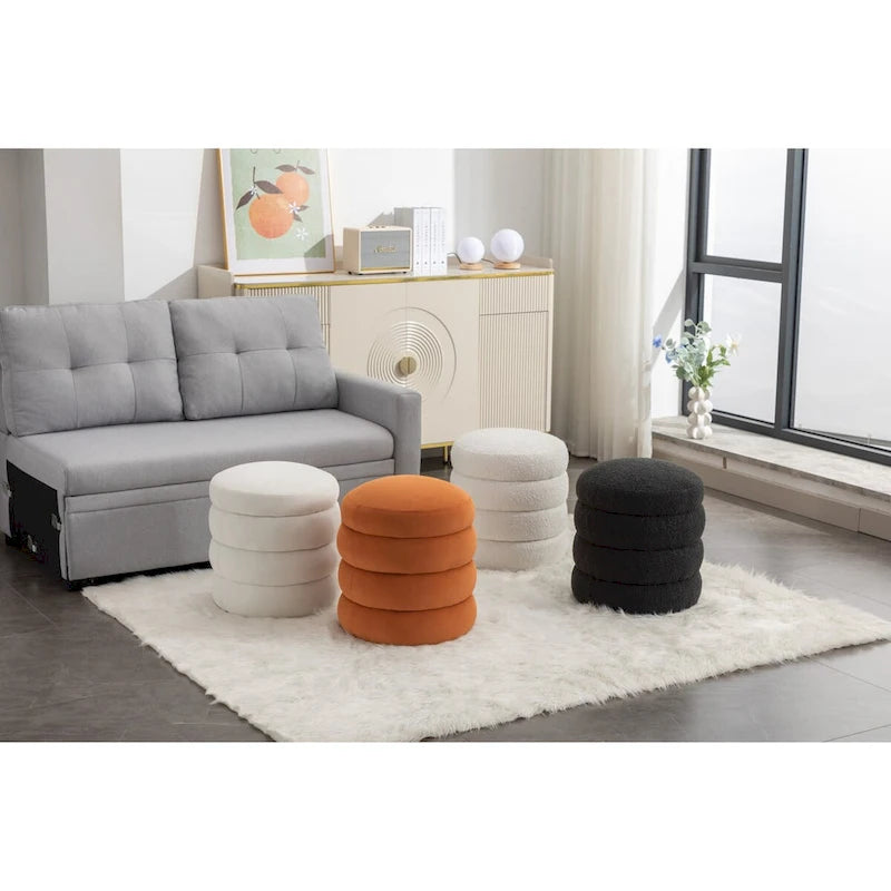 Pouffe Repose-pied Rond en Velours Doux