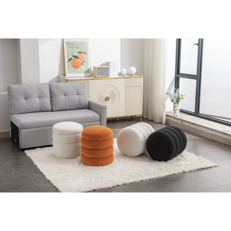 Pouffe Repose-pied Rond en Velours Doux