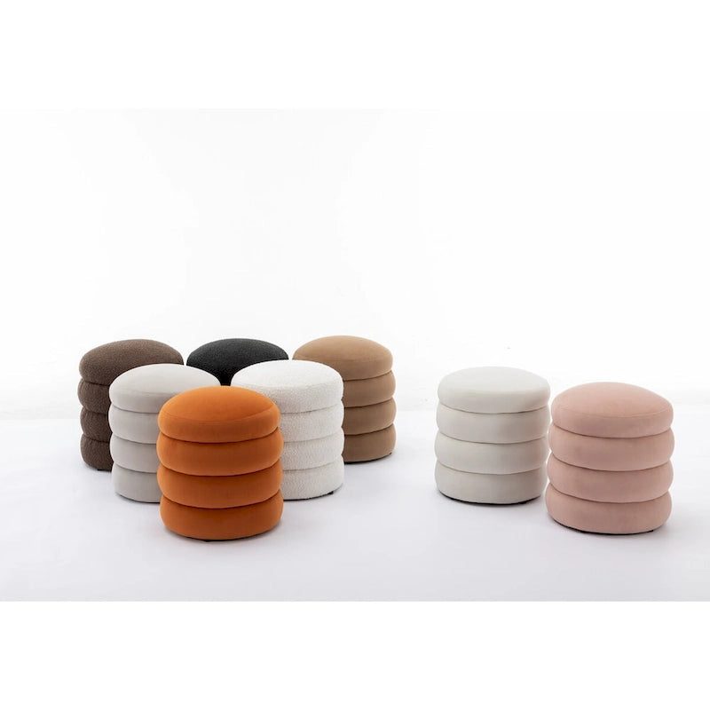 Pouffe Repose-pied Rond en Velours Doux