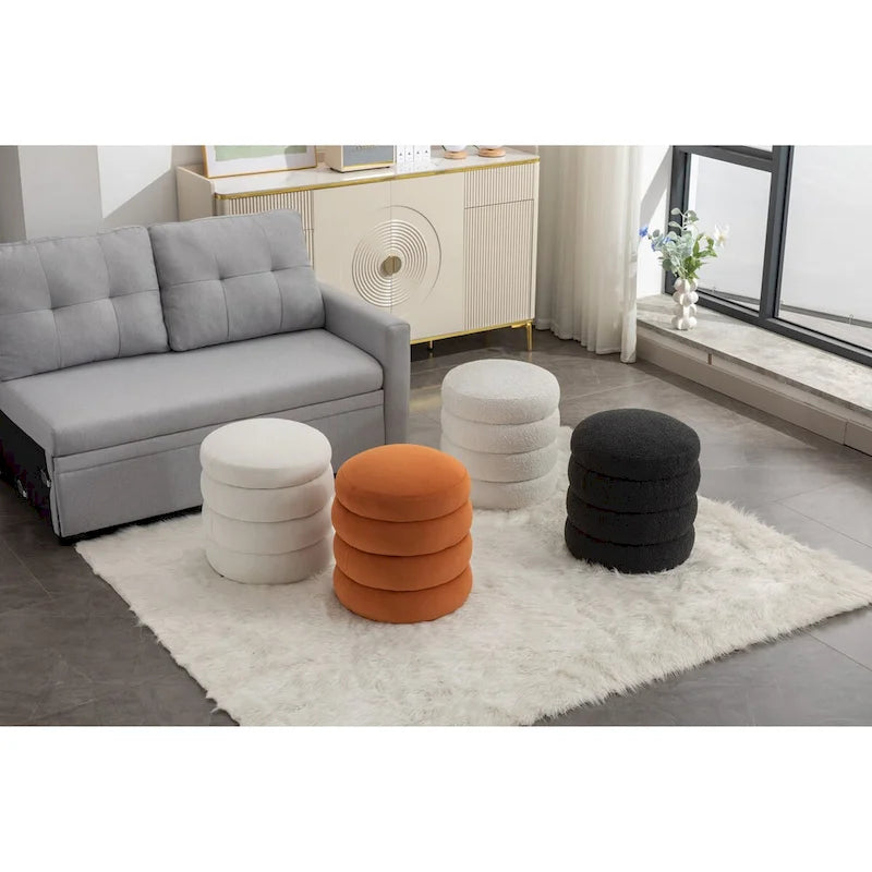 Pouffe Repose-pied Rond en Velours Doux