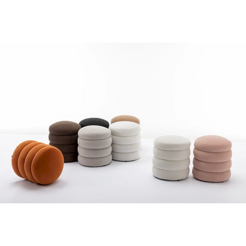 Pouffe Repose-pied Rond en Velours Doux