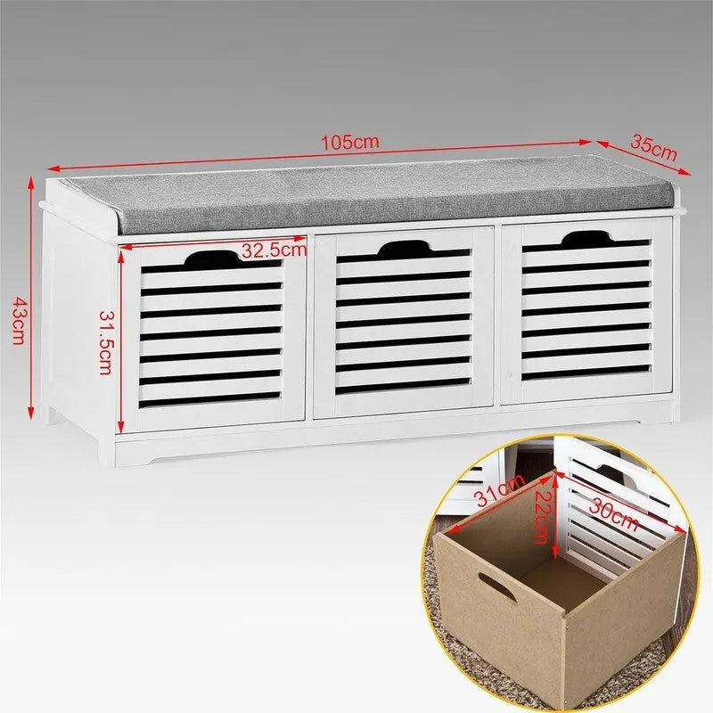 Banc de rangement avec 3 tiroirs - 35 P x 105 L x 43 H cm