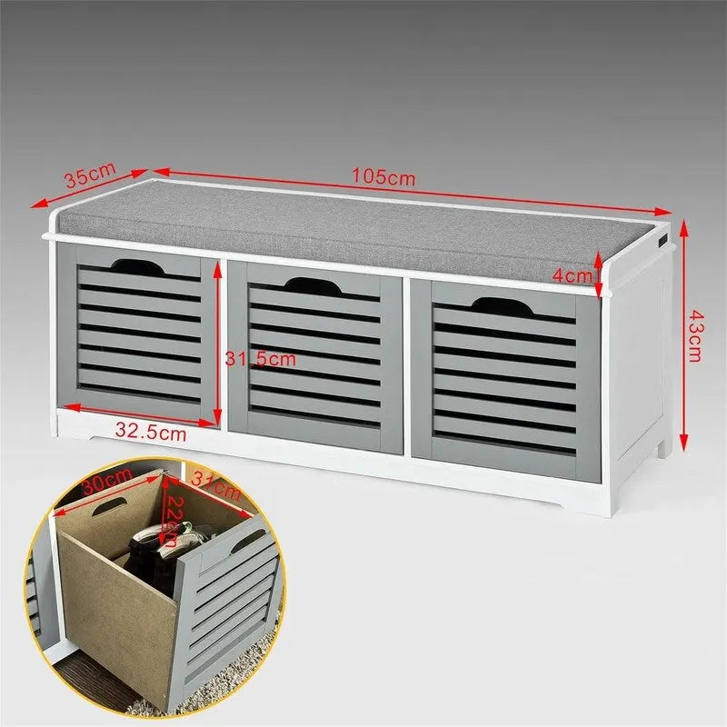 Banc de rangement avec 3 tiroirs - 35 P x 105 L x 43 H cm