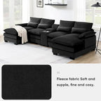 Canapé en U moderne avec console, porte-gobelets et ports USB, meubles d'intérieur rembourrés symétriques à 6 places, noir