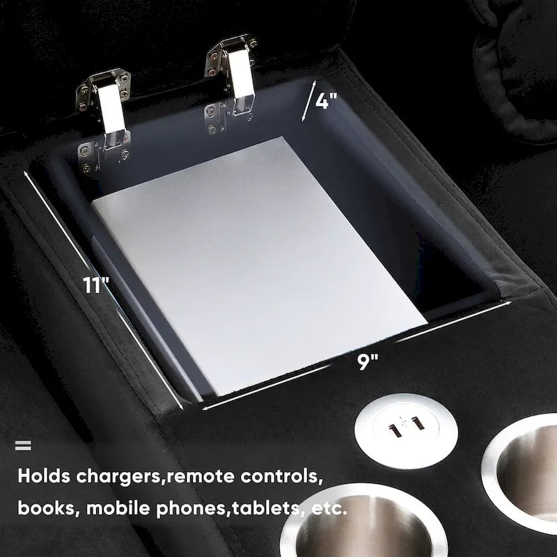 Canapé en U moderne avec console, porte-gobelets et ports USB, meubles d'intérieur rembourrés symétriques à 6 places, noir