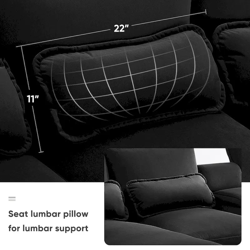 Canapé en U moderne avec console, porte-gobelets et ports USB, meubles d'intérieur rembourrés symétriques à 6 places, noir