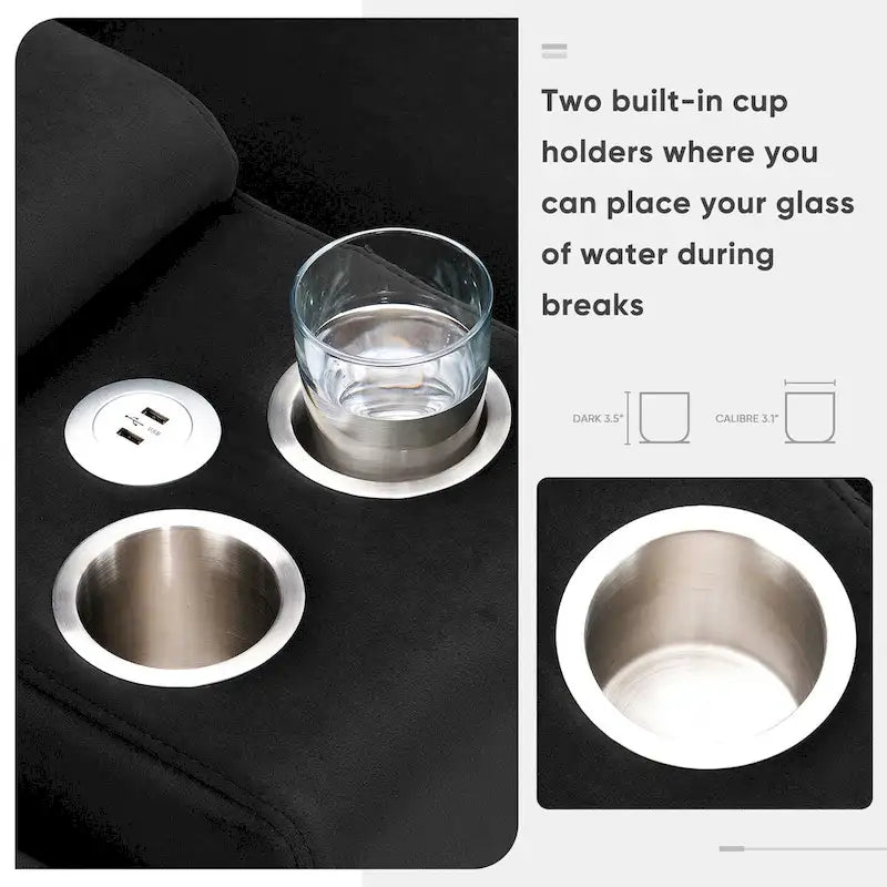 Canapé en U moderne avec console, porte-gobelets et ports USB, meubles d'intérieur rembourrés symétriques à 6 places, noir