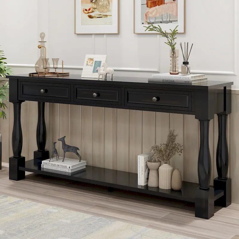 Console 63 po avec tiroirs et étagère pour entrée, couloir, salon