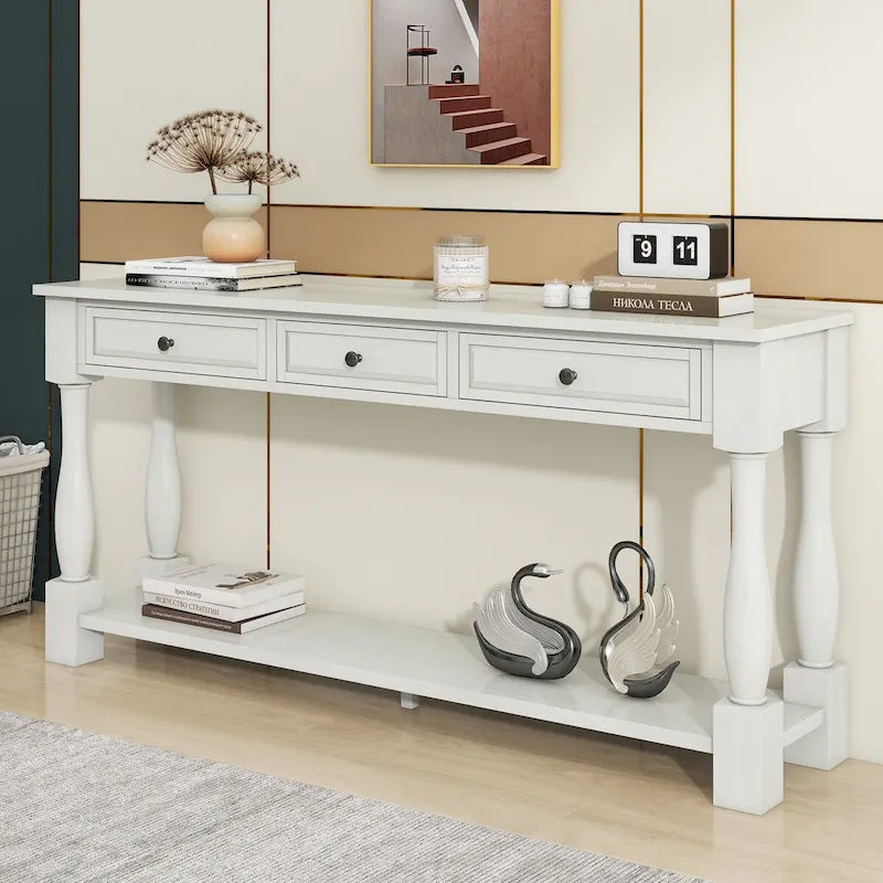 Console 63 po avec tiroirs et étagère pour entrée, couloir, salon