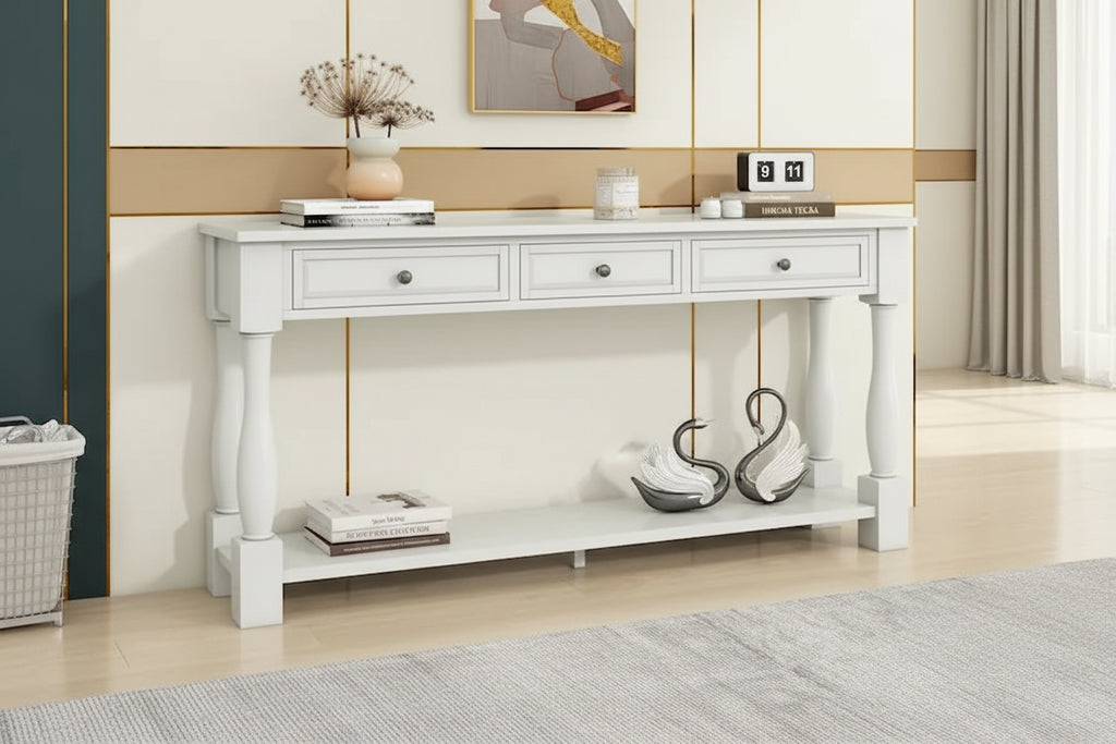 Console Table 63 Long Console Table with Drawers and Shelf for Entryway,Hallway,Living Room