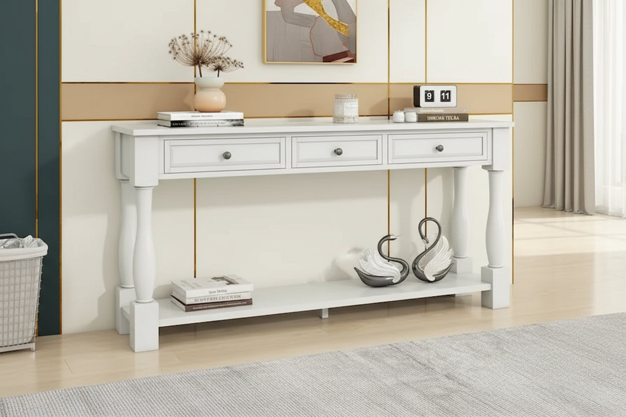 Console Table 63 Long Console Table with Drawers and Shelf for Entryway,Hallway,Living Room