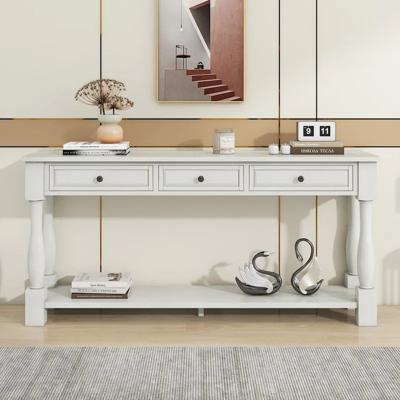 Console 63 po avec tiroirs et étagère pour entrée, couloir, salon