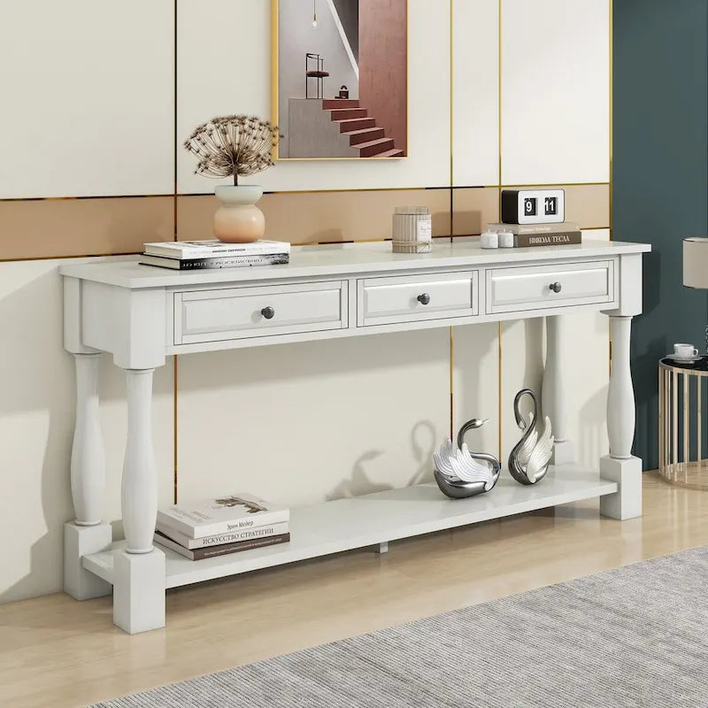 Console 63 po avec tiroirs et étagère pour entrée, couloir, salon