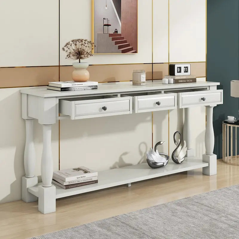 Console 63 po avec tiroirs et étagère pour entrée, couloir, salon
