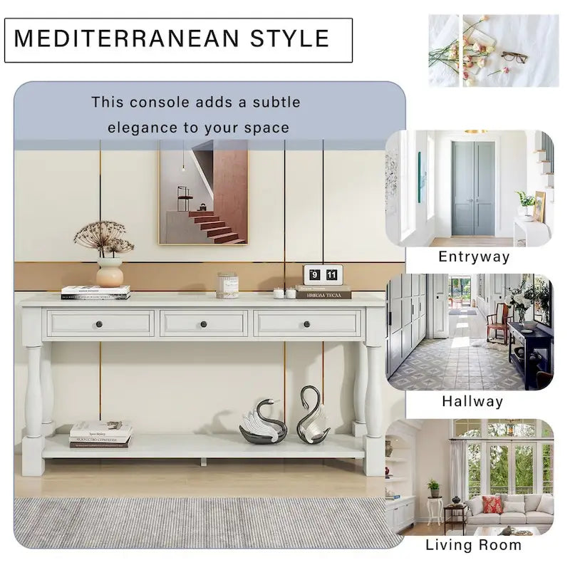 Console 63 po avec tiroirs et étagère pour entrée, couloir, salon