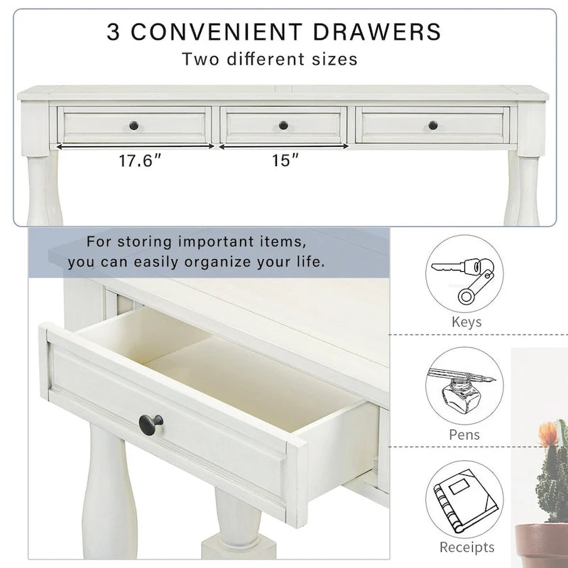 Console 63 po avec tiroirs et étagère pour entrée, couloir, salon