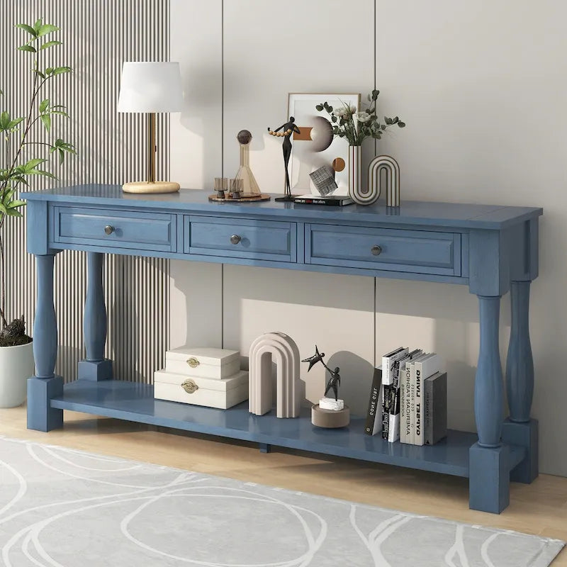 Console 63 po avec tiroirs et étagère pour entrée, couloir, salon