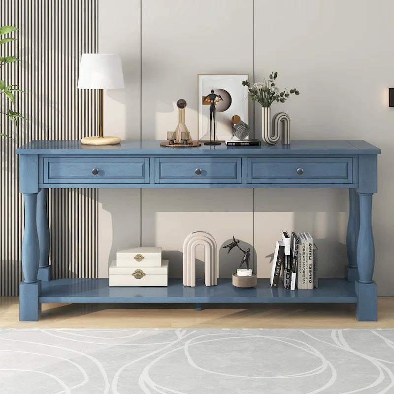 Console 63 po avec tiroirs et étagère pour entrée, couloir, salon