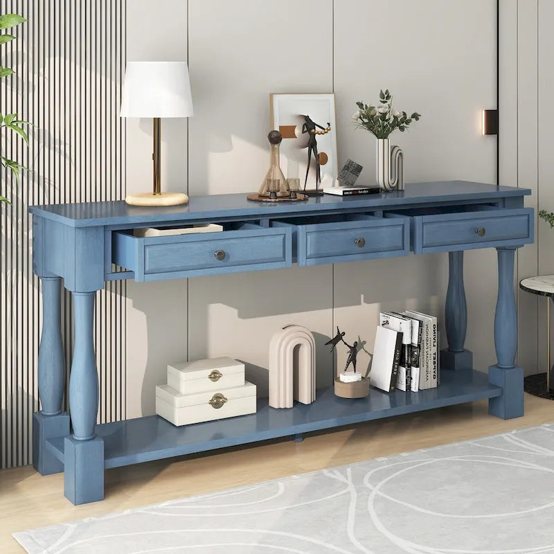 Console 63 po avec tiroirs et étagère pour entrée, couloir, salon