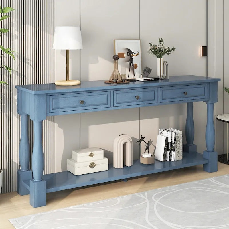 Console 63 po avec tiroirs et étagère pour entrée, couloir, salon