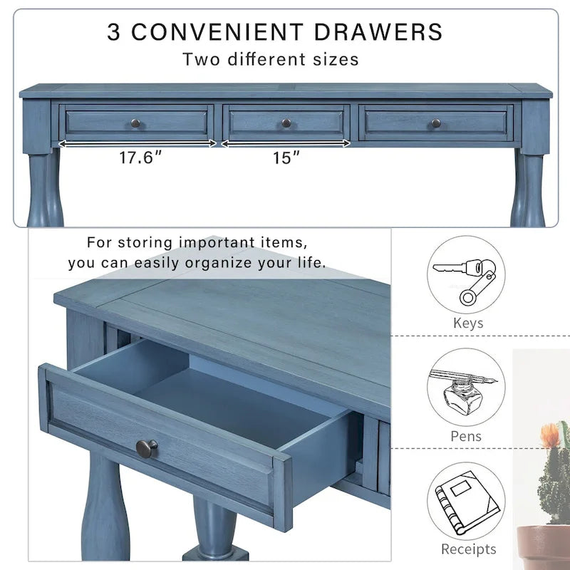 Console 63 po avec tiroirs et étagère pour entrée, couloir, salon