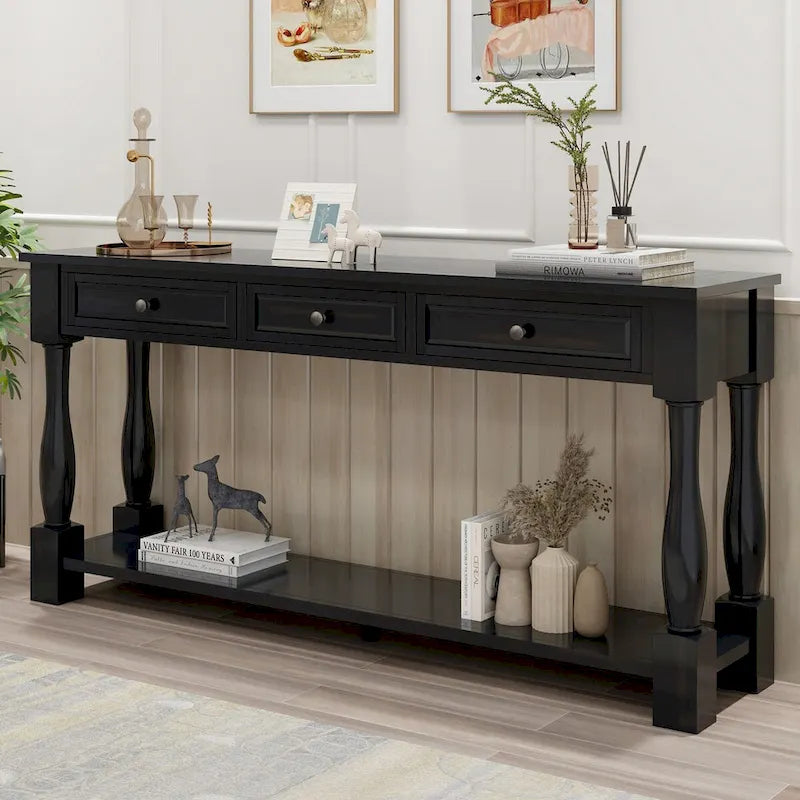 Console 63 po avec tiroirs et étagère pour entrée, couloir, salon