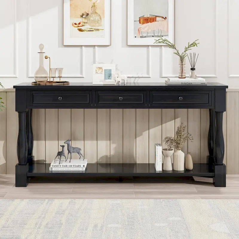 Console 63 po avec tiroirs et étagère pour entrée, couloir, salon