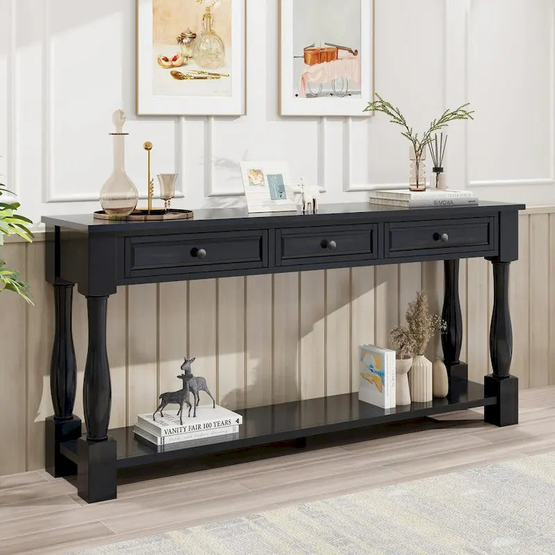Console 63 po avec tiroirs et étagère pour entrée, couloir, salon