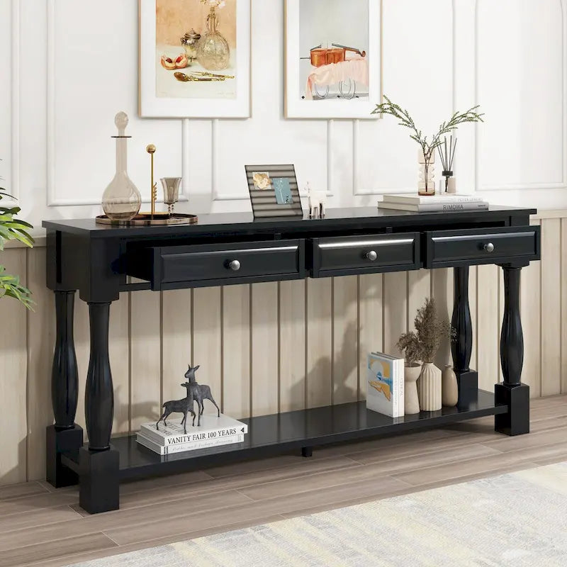 Console 63 po avec tiroirs et étagère pour entrée, couloir, salon