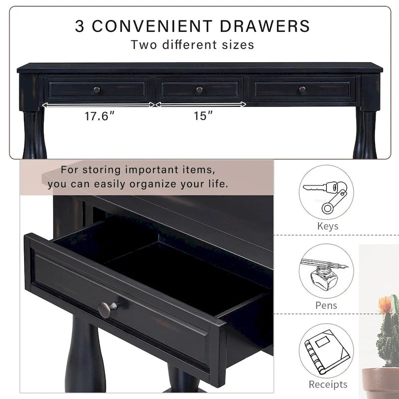 Console 63 po avec tiroirs et étagère pour entrée, couloir, salon