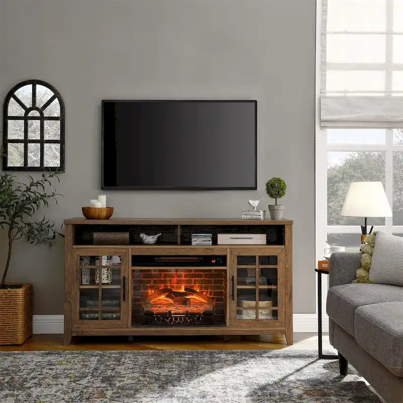Meuble TV de 55 pouces avec cheminée électrique et insert chauffant KD