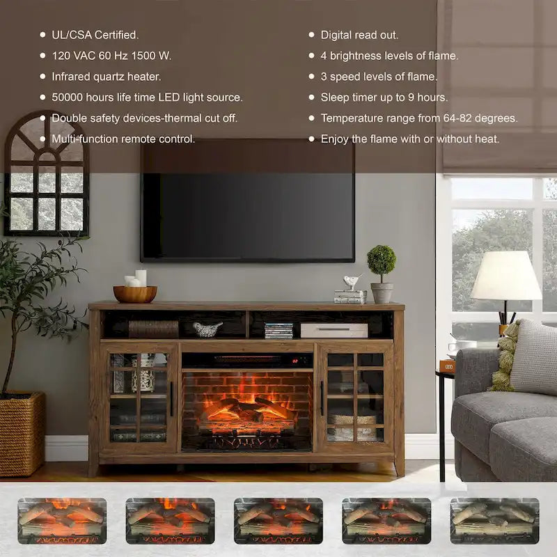 Meuble TV de 55 pouces avec cheminée électrique et insert chauffant KD