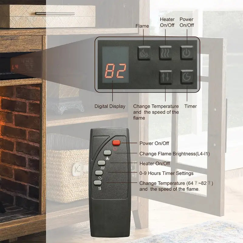 Meuble TV de 55 pouces avec cheminée électrique et insert chauffant KD