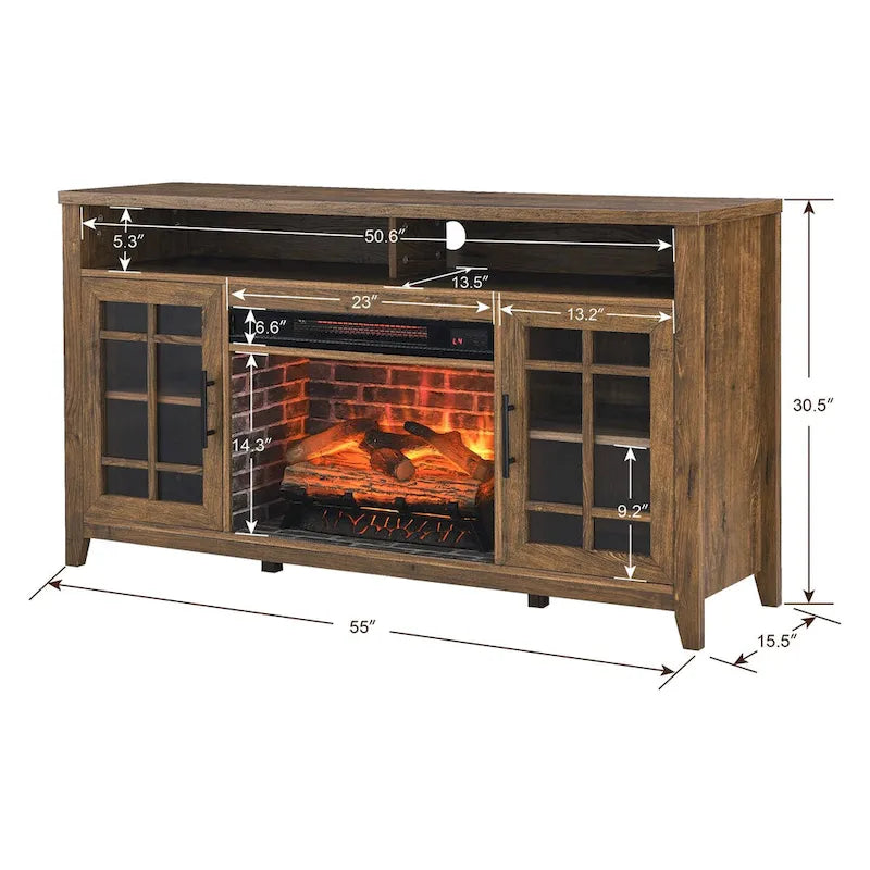 Meuble TV de 55 pouces avec cheminée électrique et insert chauffant KD