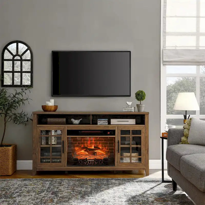 Meuble TV de 55 pouces avec cheminée électrique et insert chauffant KD