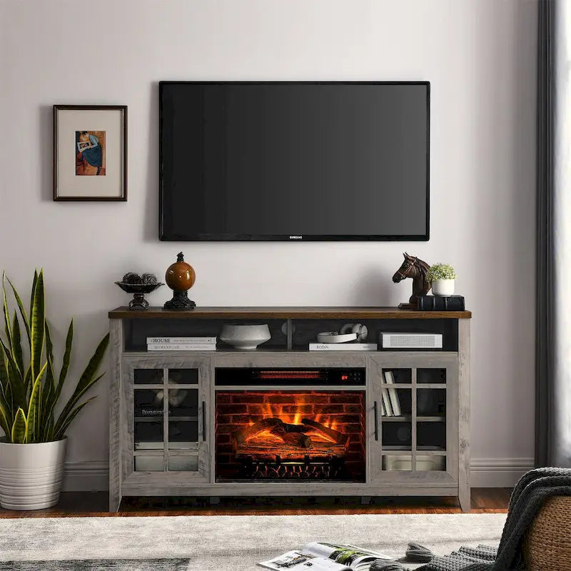 Meuble TV de 55 pouces avec cheminée électrique et insert chauffant KD