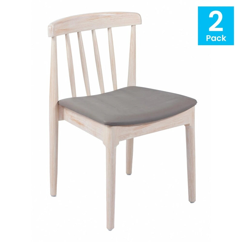 Chaise de salle à manger commerciale en bois massif avec assise rembourrée en vinyle - lot de 2