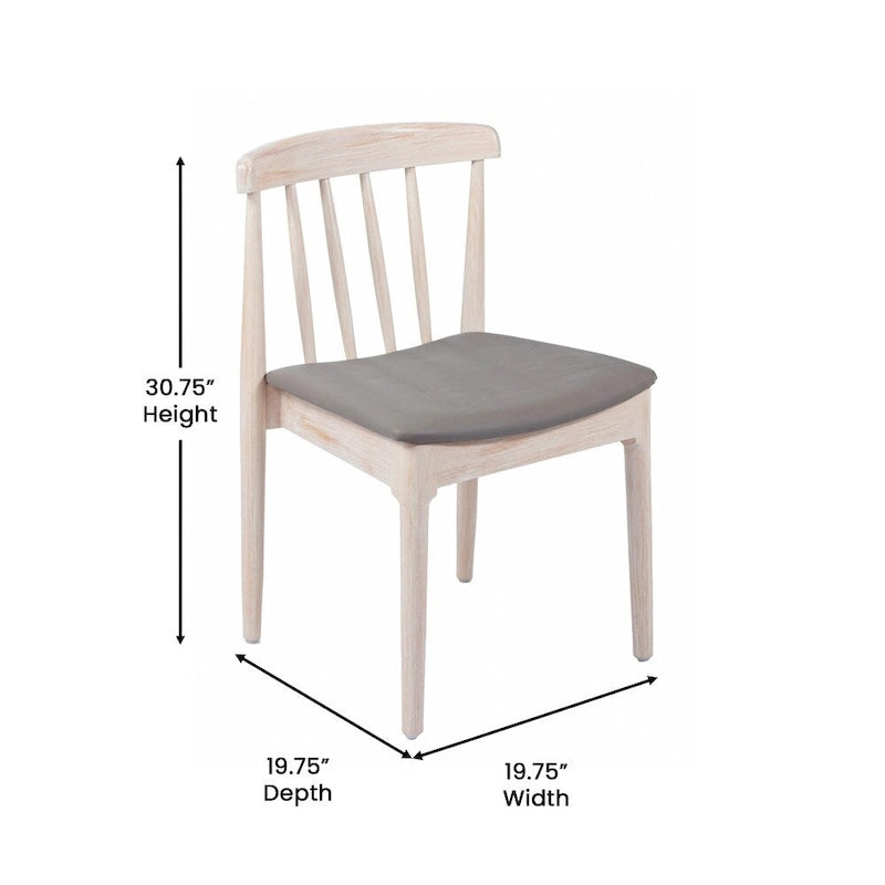 Chaise de salle à manger commerciale en bois massif avec assise rembourrée en vinyle - lot de 2
